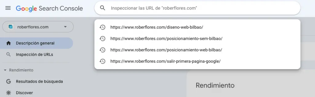inspeccionar una URL en Google Search Console