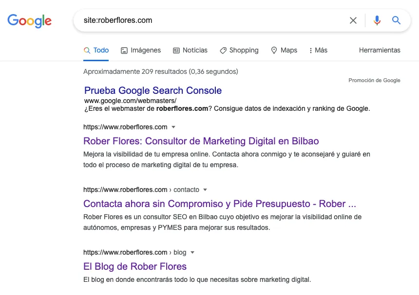 búsqueda de URL indexadas por Google