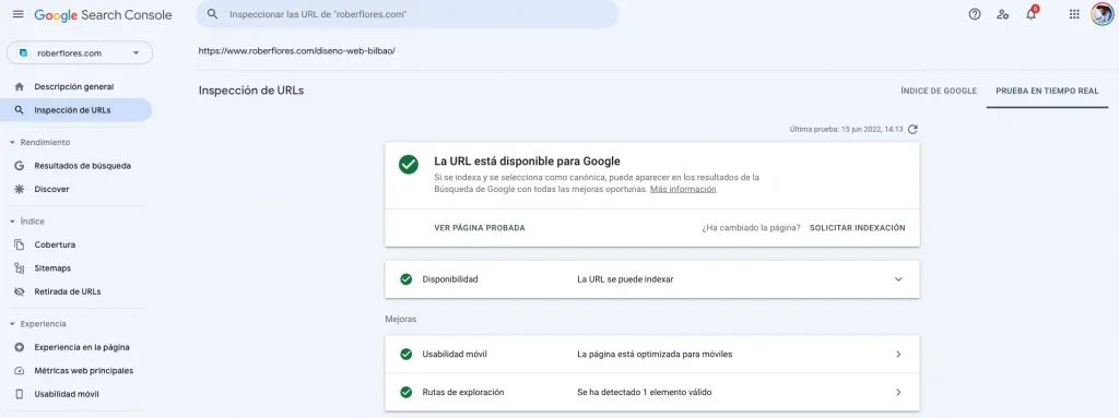 solicitar la indexación desde Google Search Console
