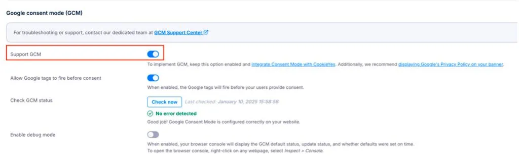 Activar Google consent mode (GCM) en Cookieyes