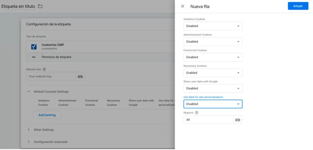 configurar los consentimientos