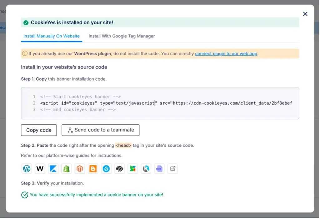 etiqueta html para instalar cookieyes
