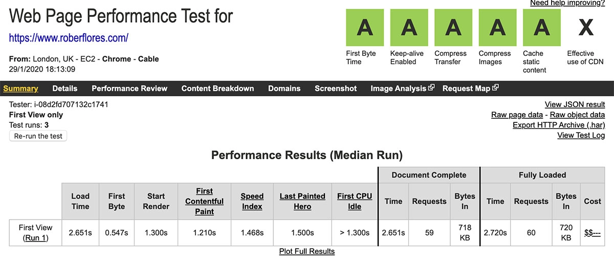 medir la velocidad de carga web con webpagetest